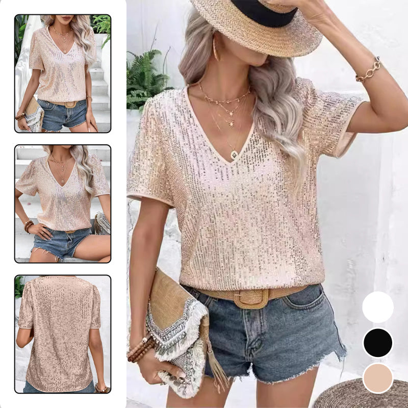 Short-sleeved V-neck T-shirt