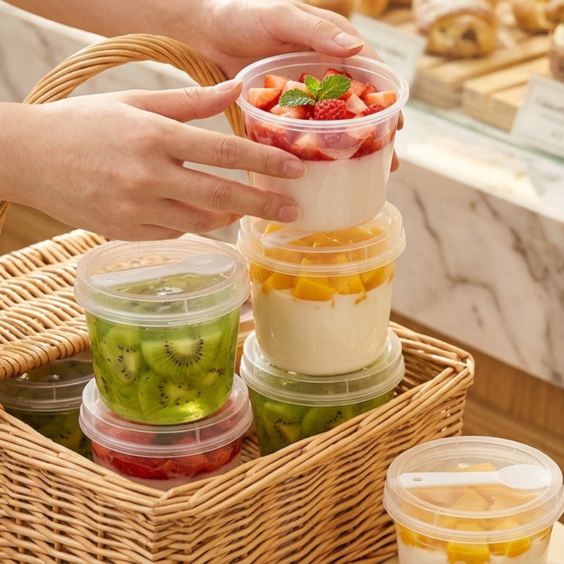 Clear Dessert Cups with Lids & Spoons