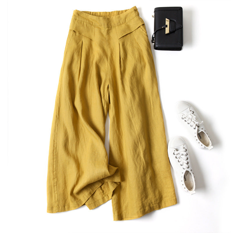 High Waist Cotton and Linen Wide Leg Pants