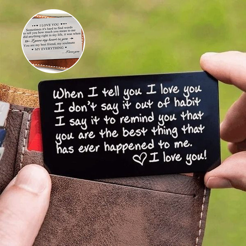 "I LOVE YOU" Engraved Metal Wallet Card