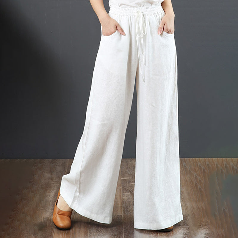 Plain High-waisted Trousers