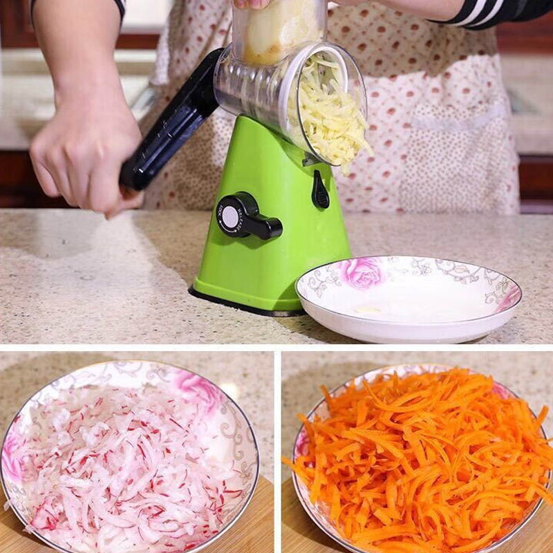 Hand cranked roller vegetable slicer