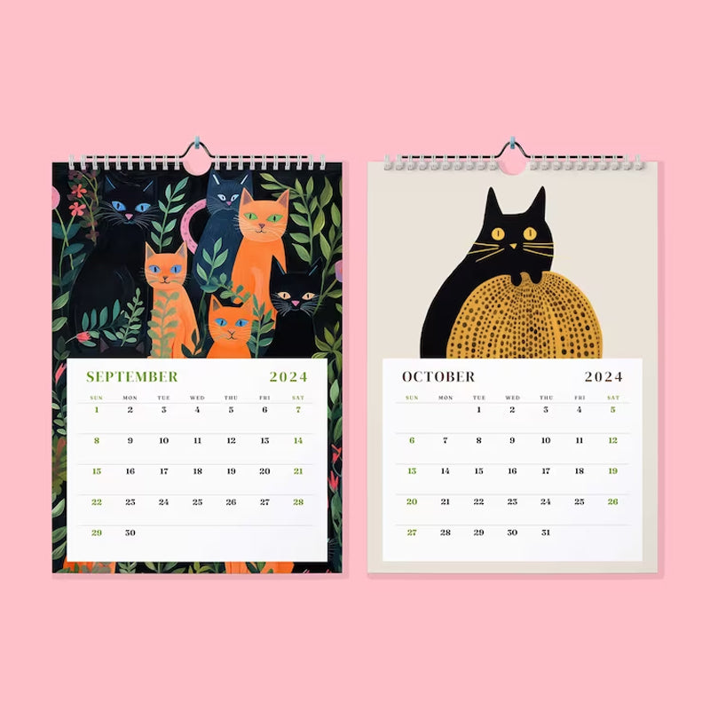 2024 Wall Calendar Illustrated Cats