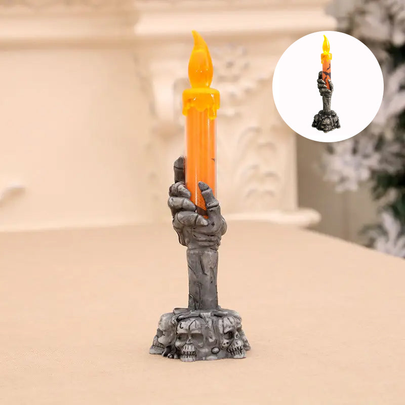 Halloween Skeleton ghost holding candle light