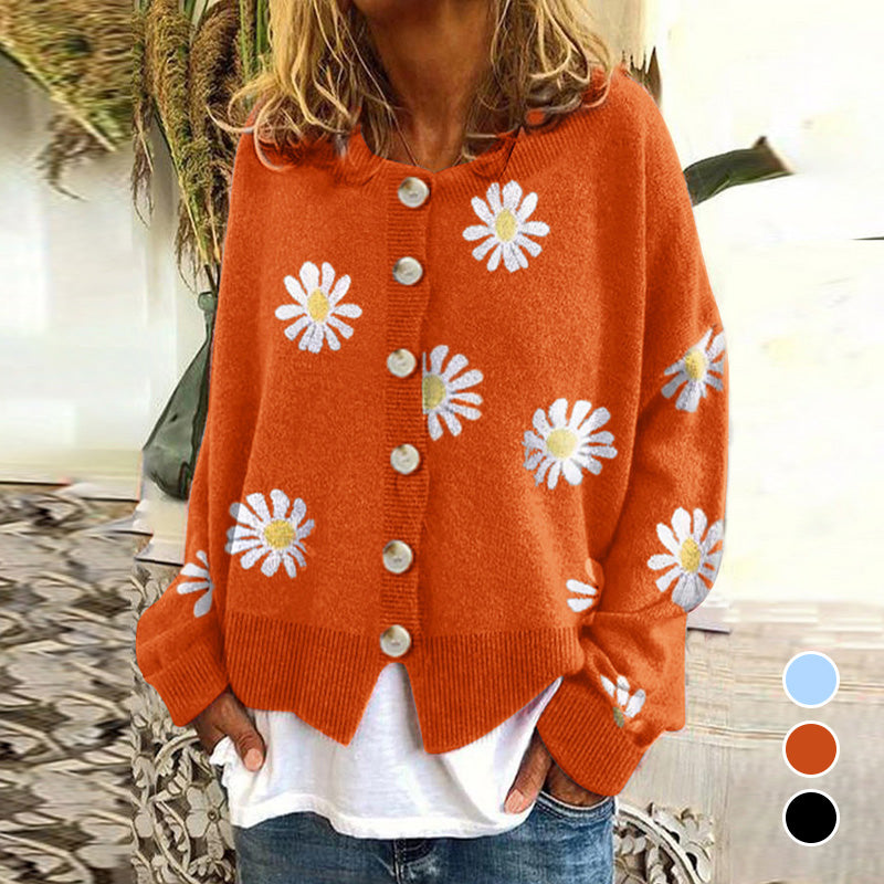 Autumn Chrysanthemum Embroidered Sweater
