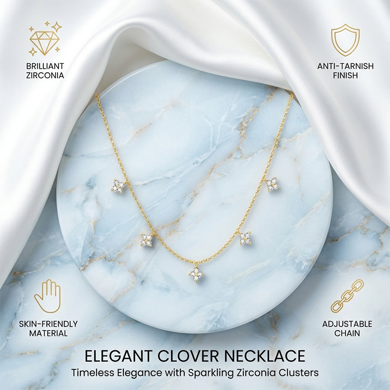 Five-Petal Gold Zircon Necklace