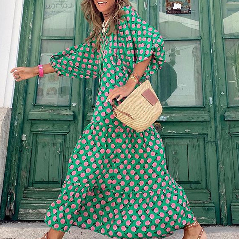 Boho Puff Sleeve Maxi Loose Dress