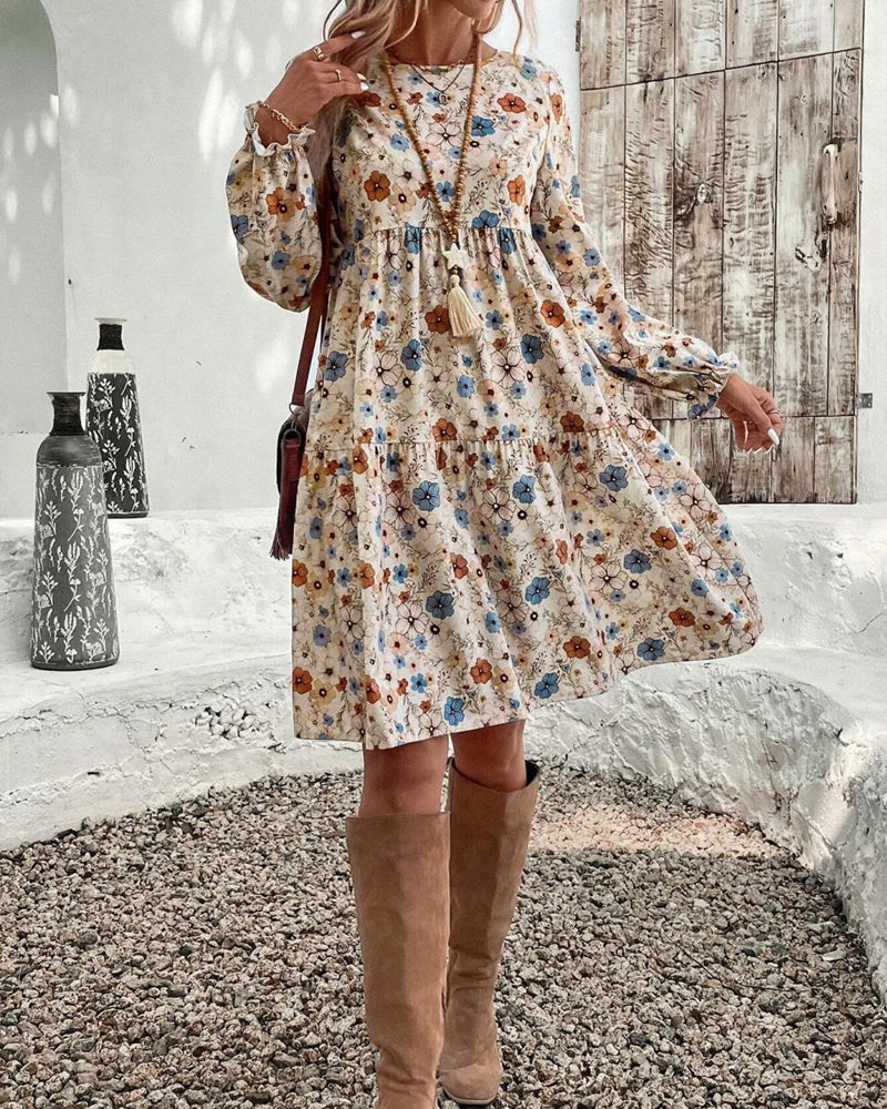 Loose, Knee-Length Dress with Floral Pattern