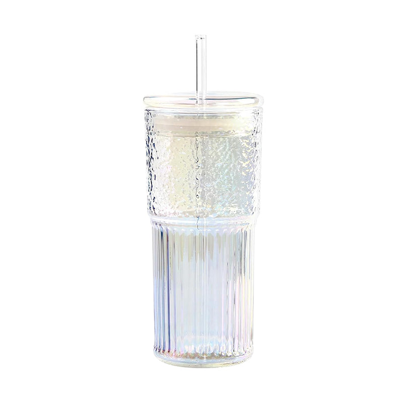 Glass Tumblers Set With Lids and Glass Straws