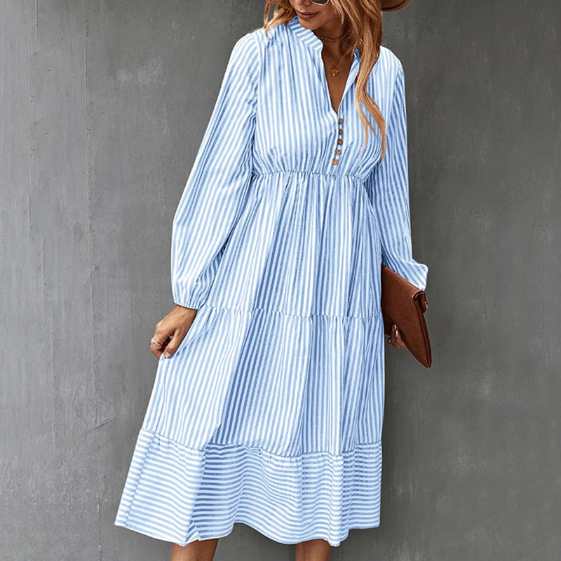 Long-sleeved Dress with Striped Print