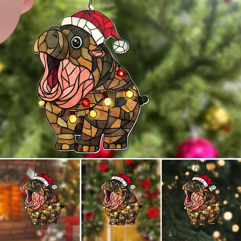 Stained glass hippopotamus ornament