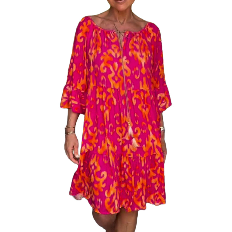 Dress with loose sleeves with print