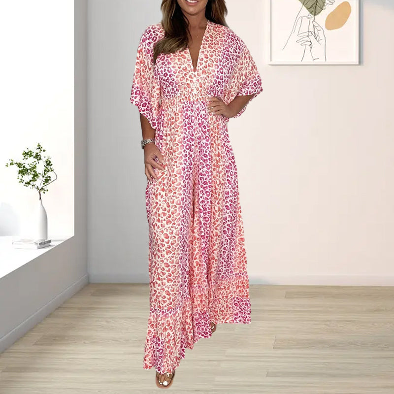 Geometric Multi-Print V-Neck Kimono Jumpsuits