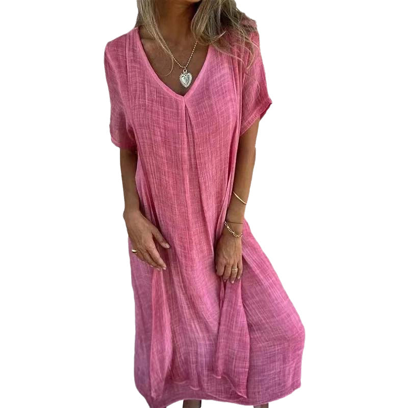 Cotton and Linen V-neck Midi Dress-PRE SALE