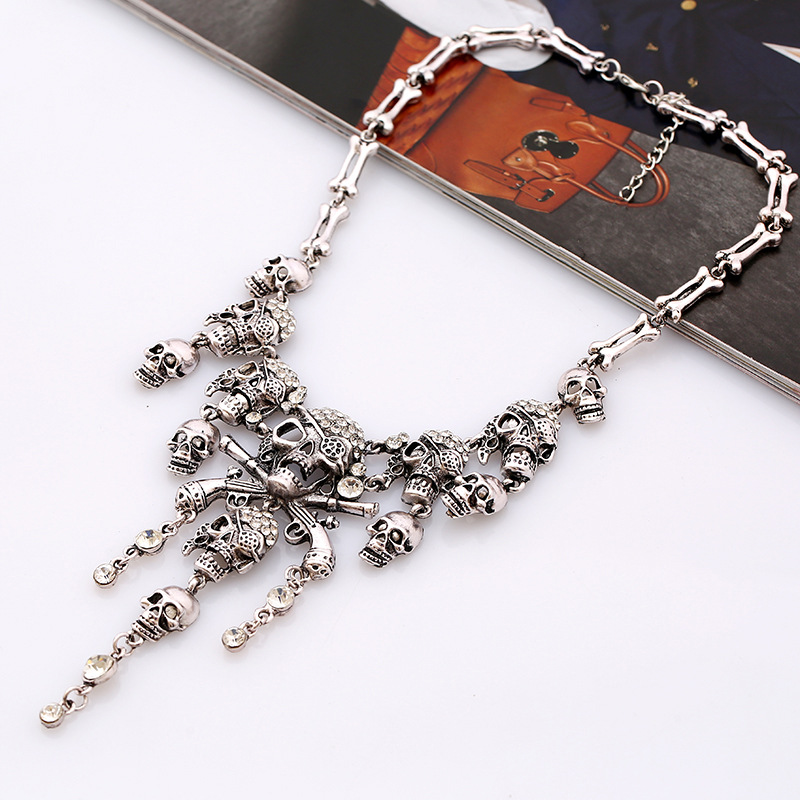 Vintage Pirate Skeleton Skull Necklace