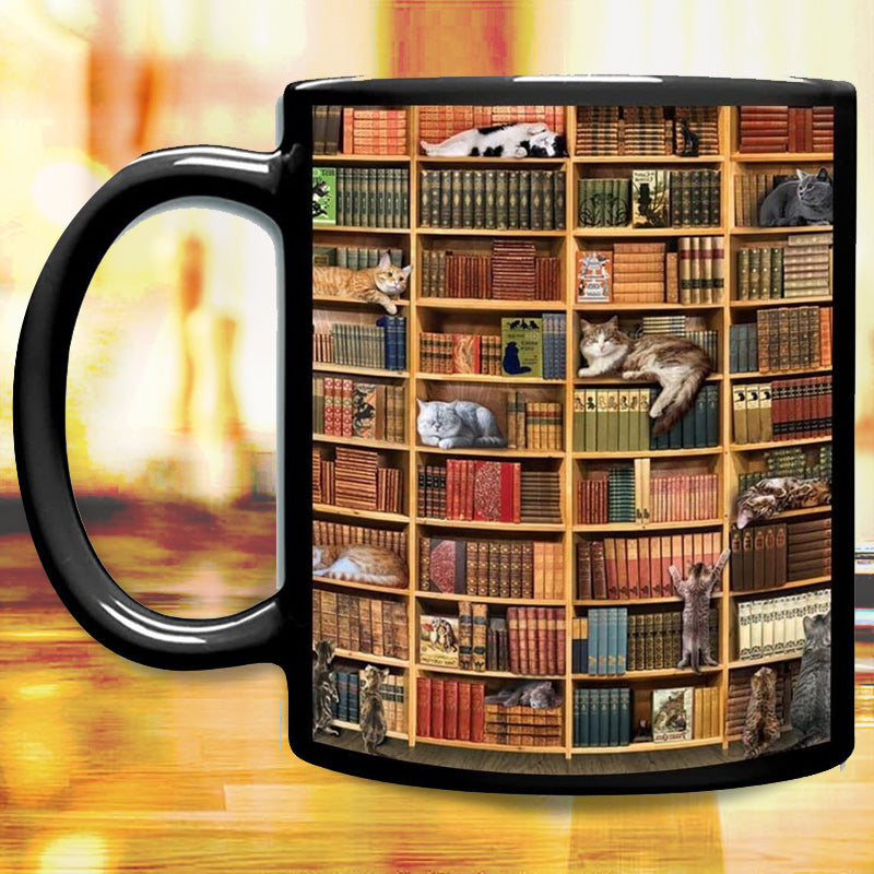 Cat Book Lover Ceramic Coffee Mug