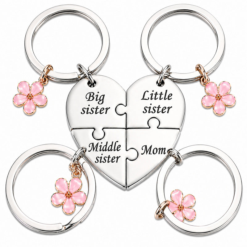 Four-flower heart puzzle keychain