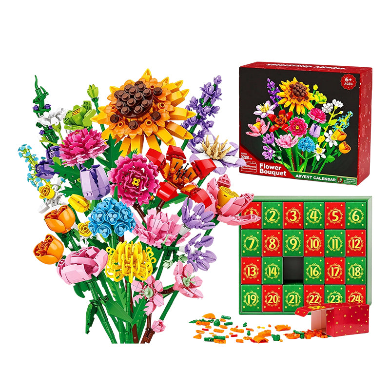 Christmas Countdown Blind Box: Flower Bouquet Building Blocks