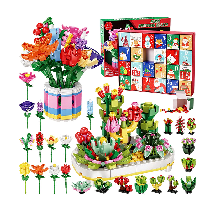 Christmas Countdown Blind Box: Flower Bouquet Building Blocks