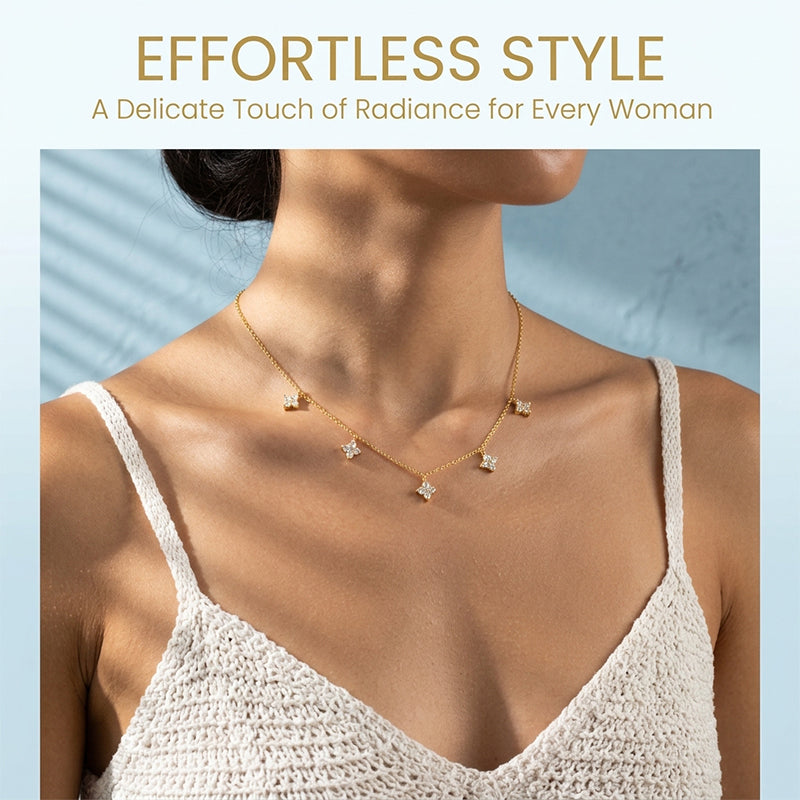 Five-Petal Gold Zircon Necklace
