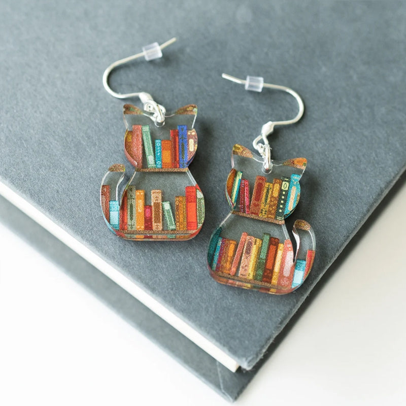 Cat Earrings With Books