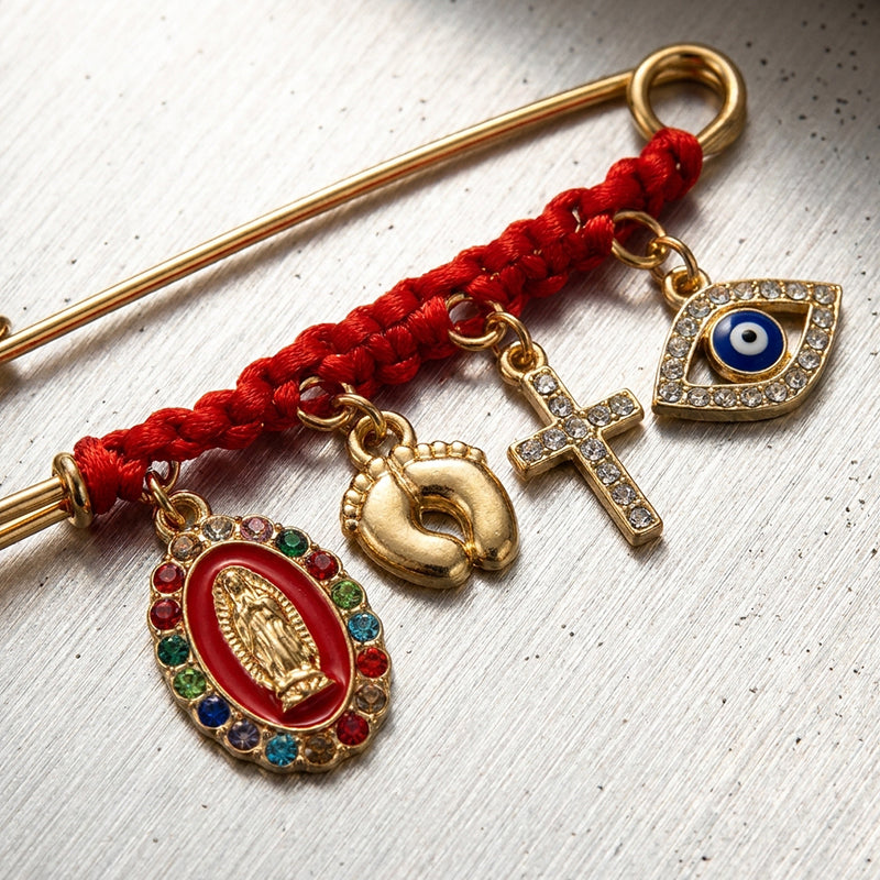 Red Cord and Diamond-Accented Brooch