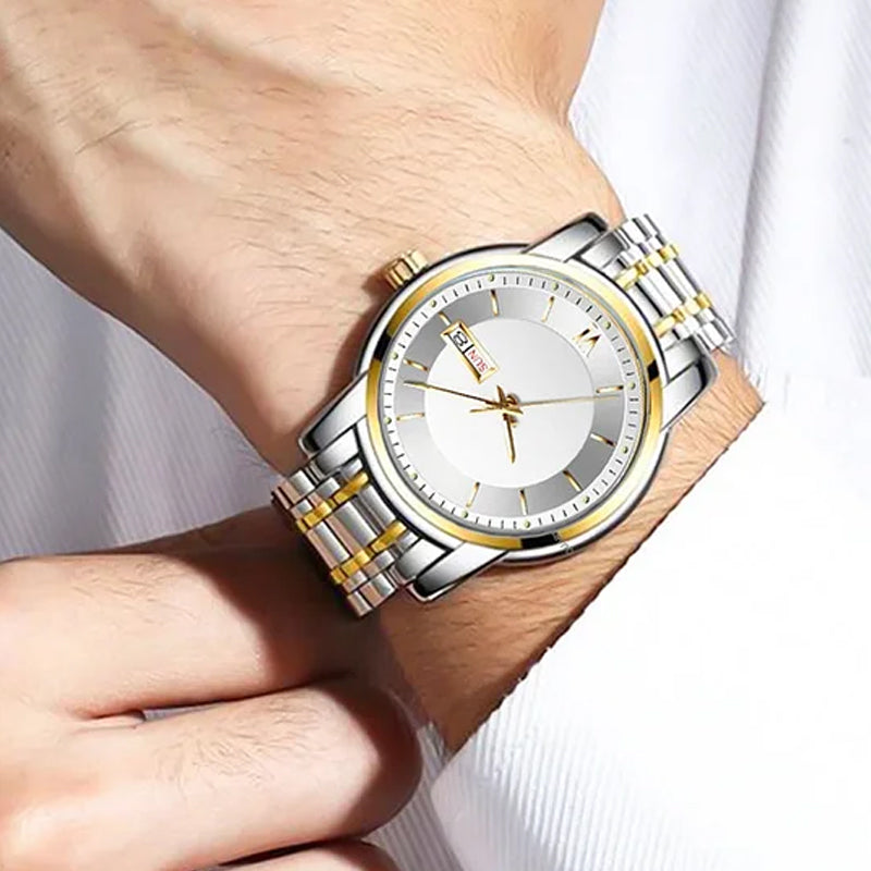 Men's Ultra-thin Waterproof Quartz Watch With Dual Calendar Window