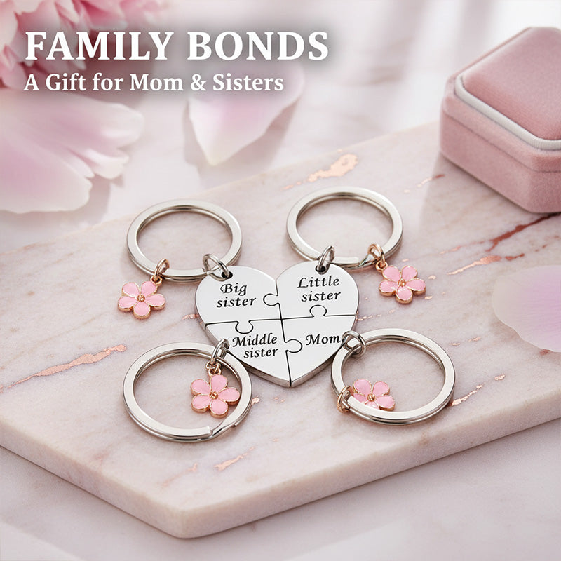 Four-flower heart puzzle keychain