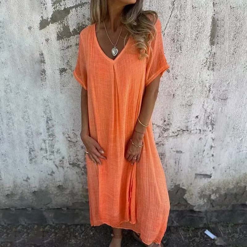 Cotton and Linen V-neck Midi Dress-PRE SALE