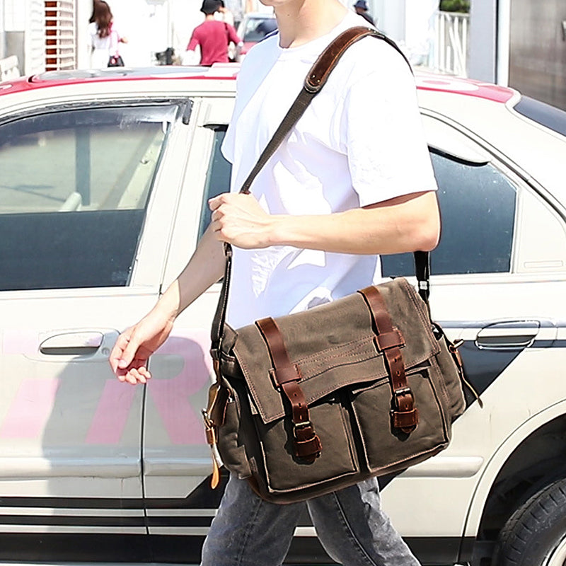 FASHION VINTAGE LEATHER CANVAS MEN'S MESSENGER BAG