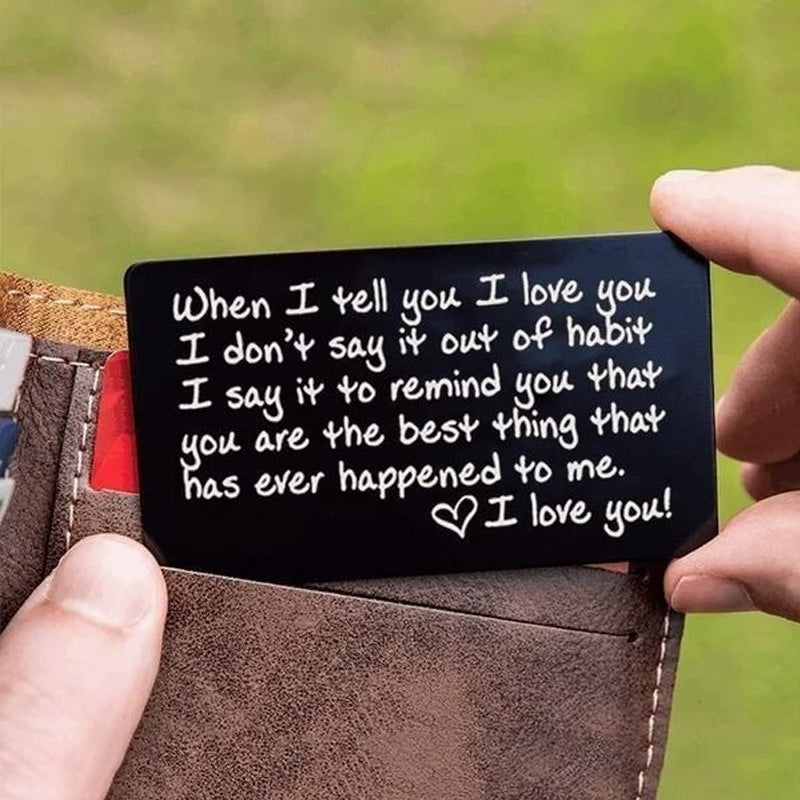 "I LOVE YOU" Engraved Metal Wallet Card