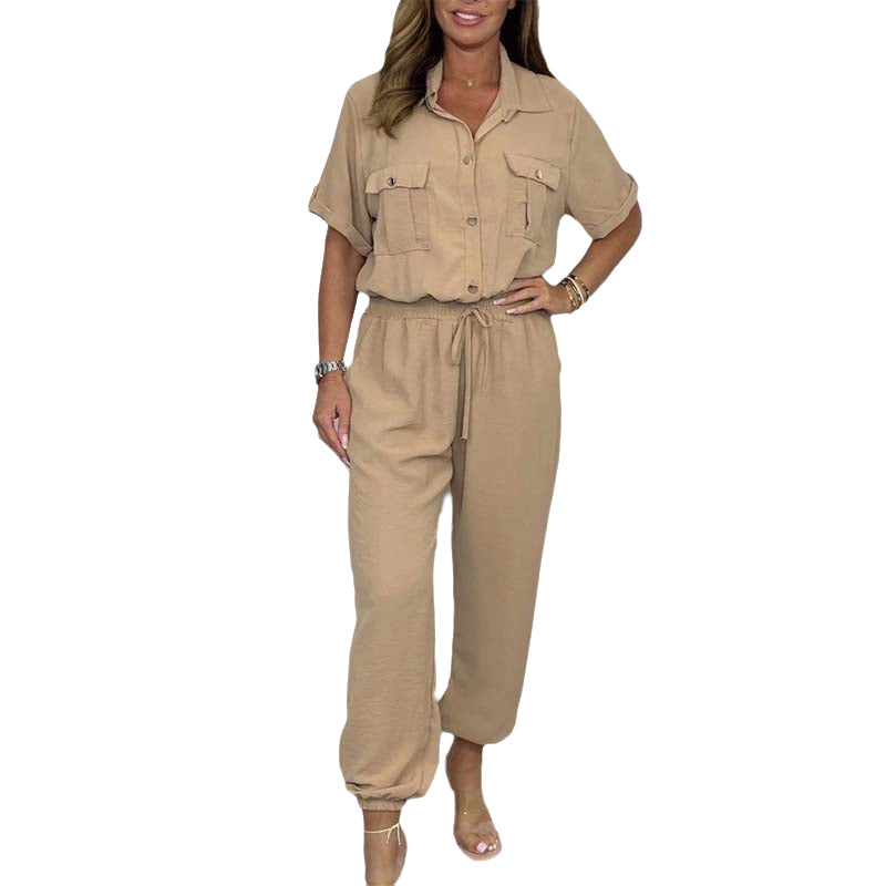 Gold Button Tie Jumpsuit