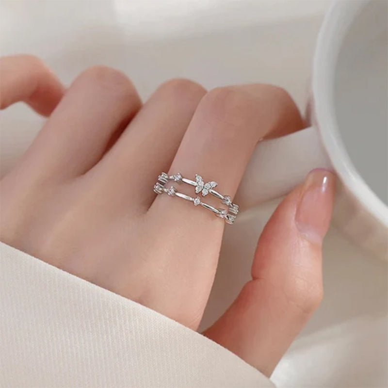Double Butterfly Zircon Ring