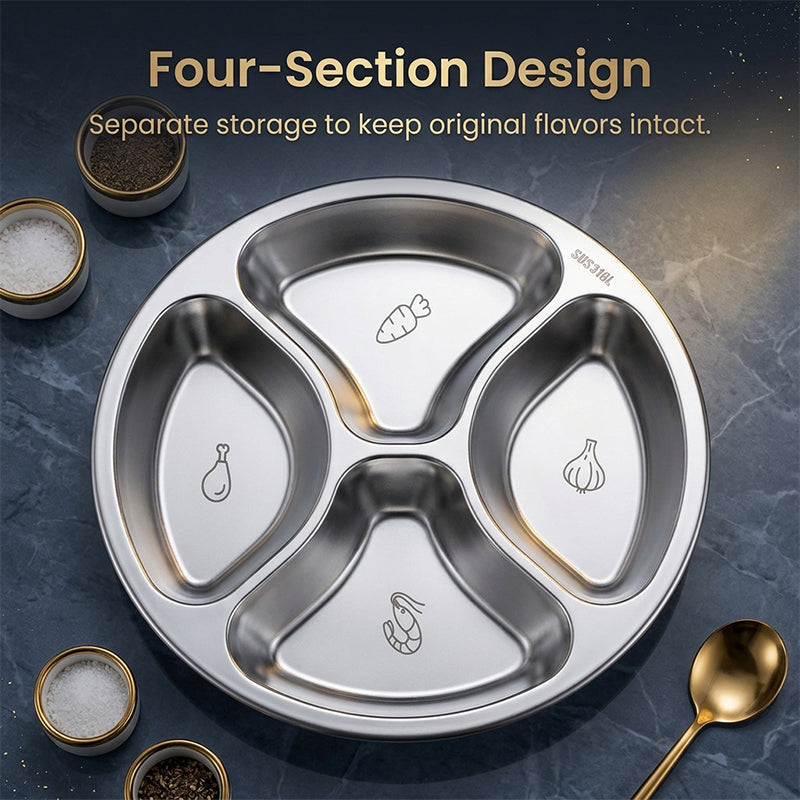 4 Compartment Stainless Steel Divided Plate