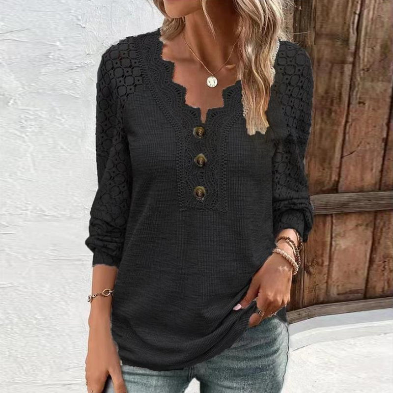 Lace Long Sleeve Panel T-Shirt