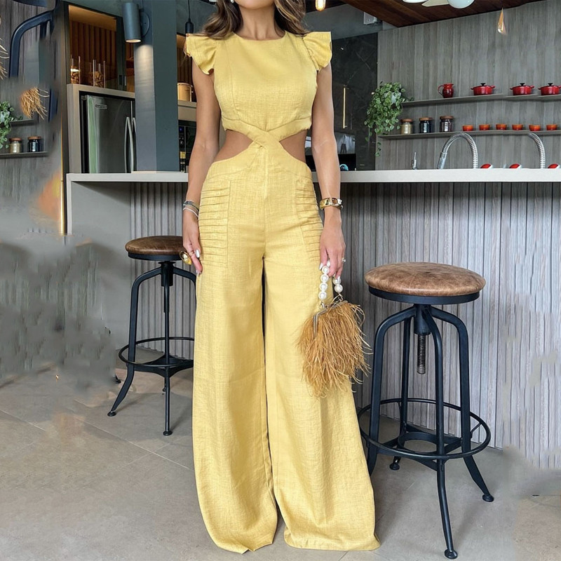 Solid Color Jumpsuit with Ruffles