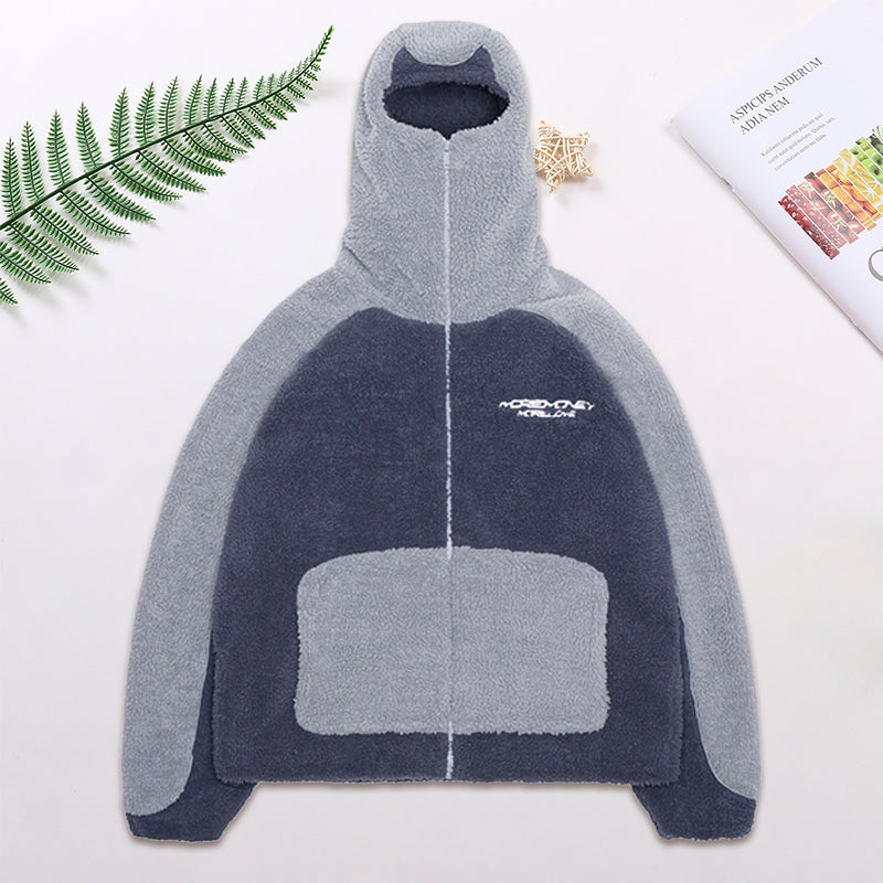 Hooded Colorblocked Lamb Coat