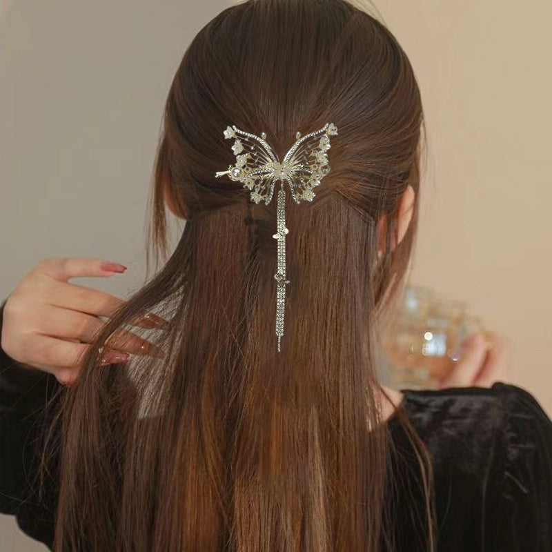 Butterfly Hair Clips Crystal Rhinestone Tassel