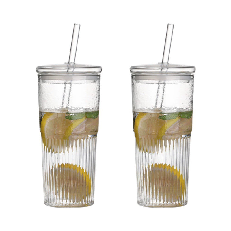 Glass Tumblers Set With Lids and Glass Straws