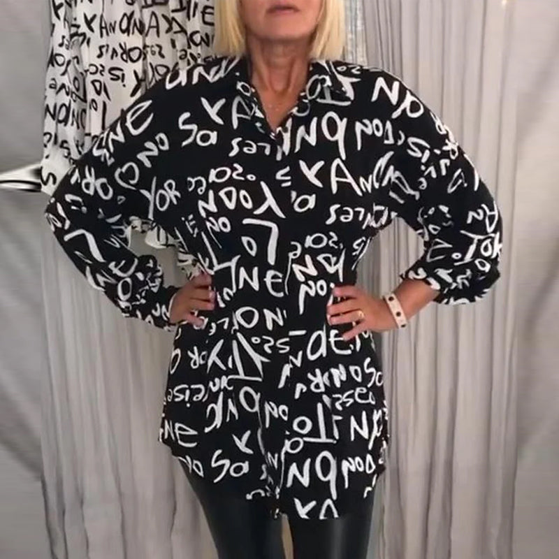 Casual Letter Print Lapel Top