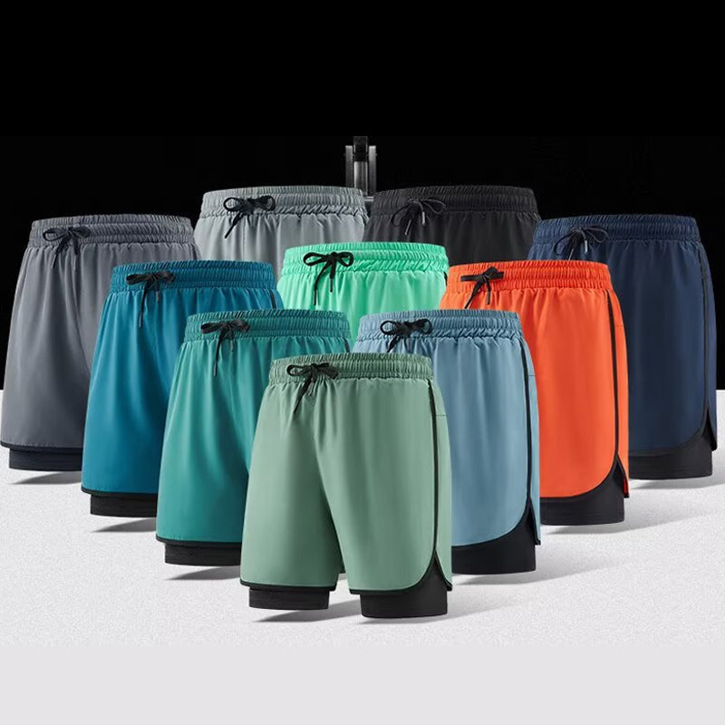 Men's 2 in 1 Stretch Active Quick Dry Gym Running Shorts With Liner