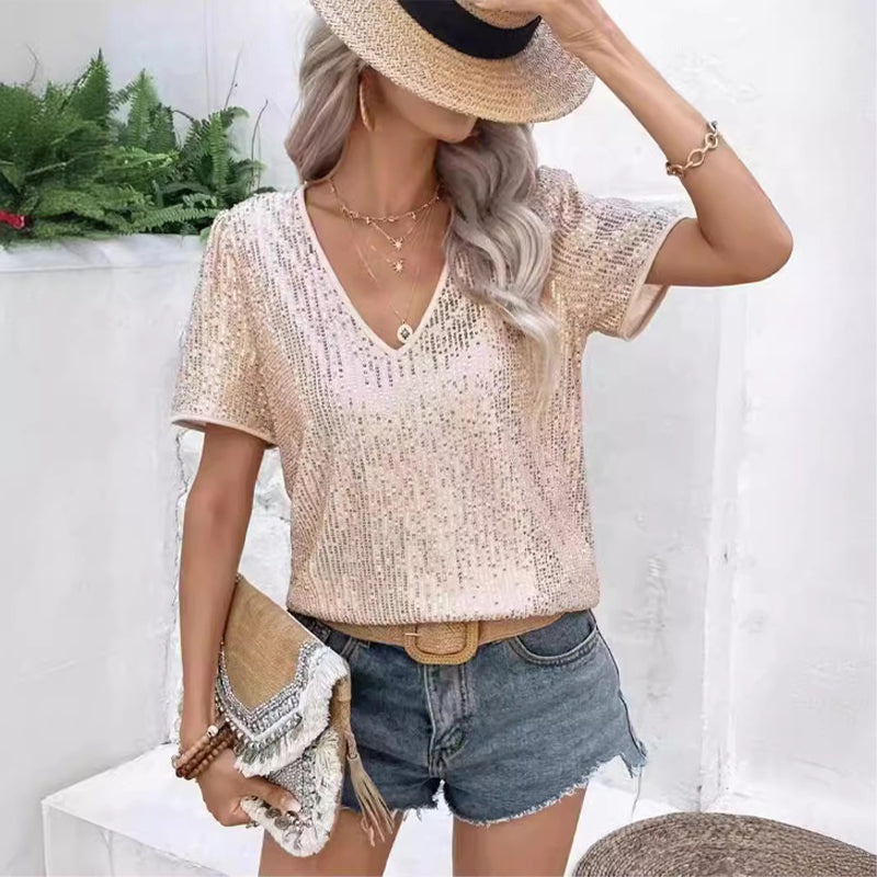 Short-sleeved V-neck T-shirt