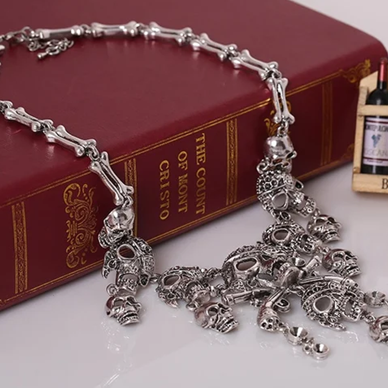 Vintage Pirate Skeleton Skull Necklace