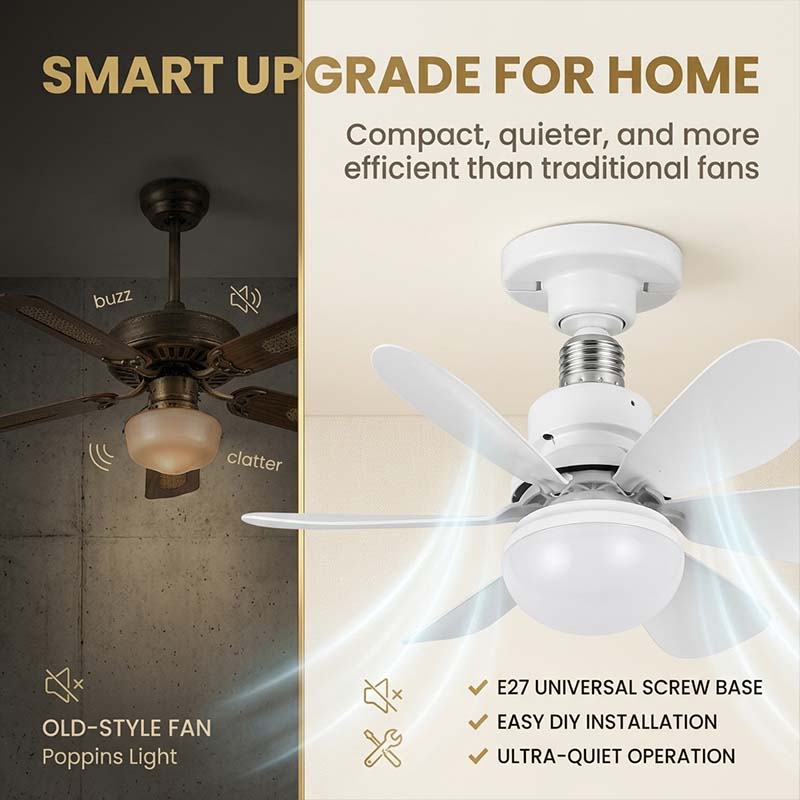 Six-blade gourd-shaped off-white ceiling fan light