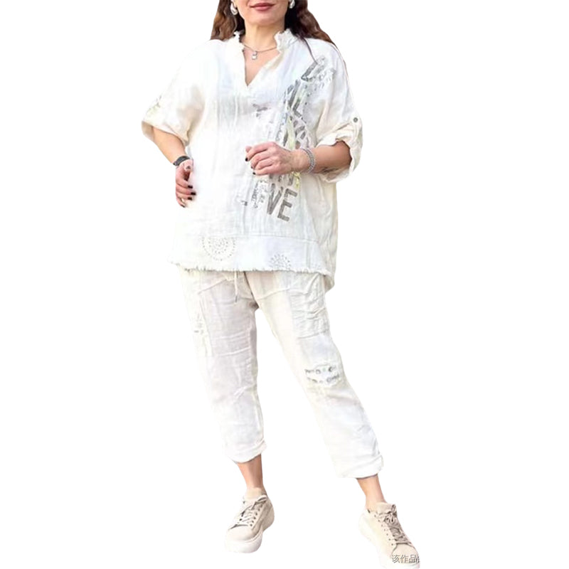 Women's Casual Letter Printed Two-piece Set