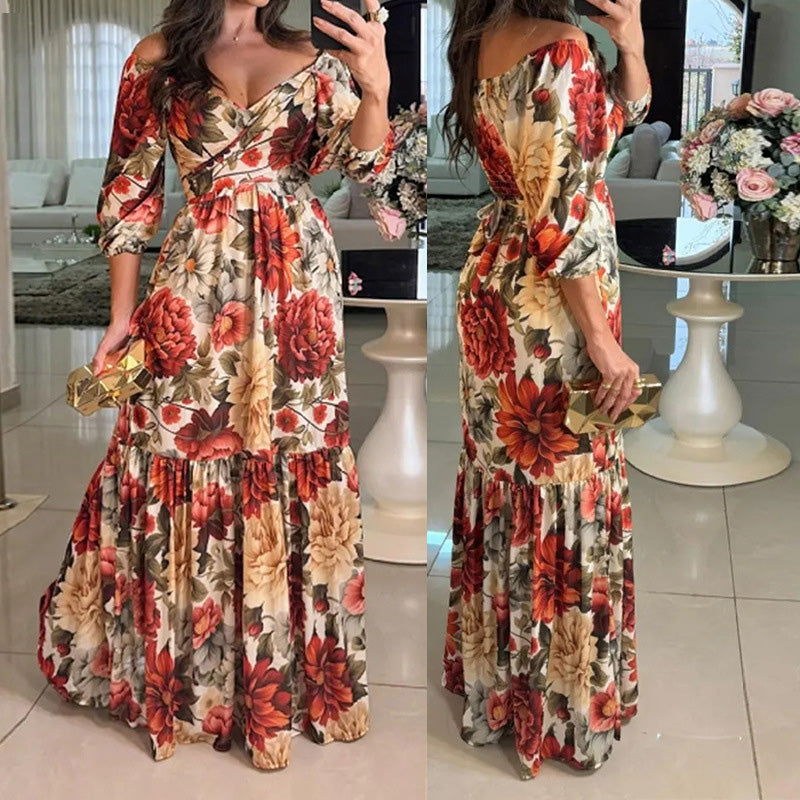 Floral Printed Strapless Maxi Dress