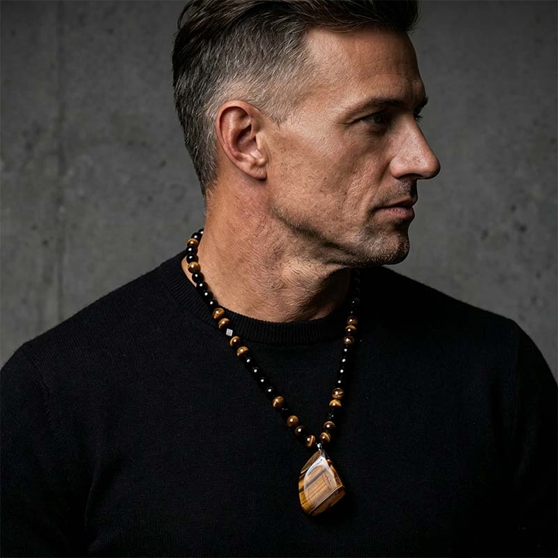 Men's Natural Tiger Eye Stone Necklace
