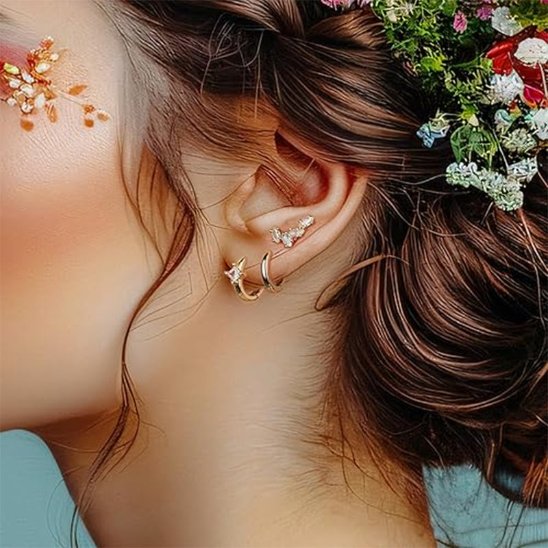 Zircon Moon and Star Set Earrings