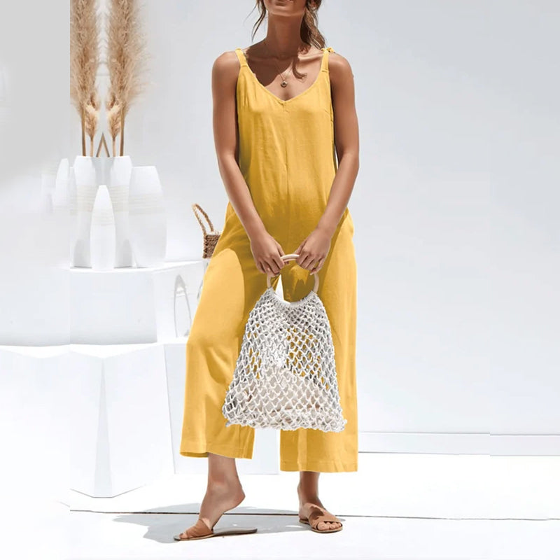 Women's Loose Casual Cotton Linen Jumpsuit