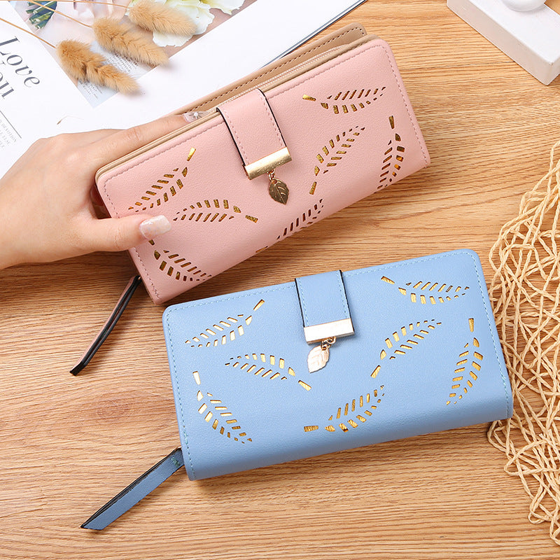 Women's Long Wallet with Leaf Pattern